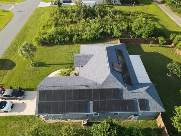 Drone view of solar panels on a Central Florida roof
