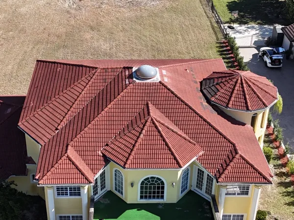 Aerial view of a finished tile roof on a Central Florida home